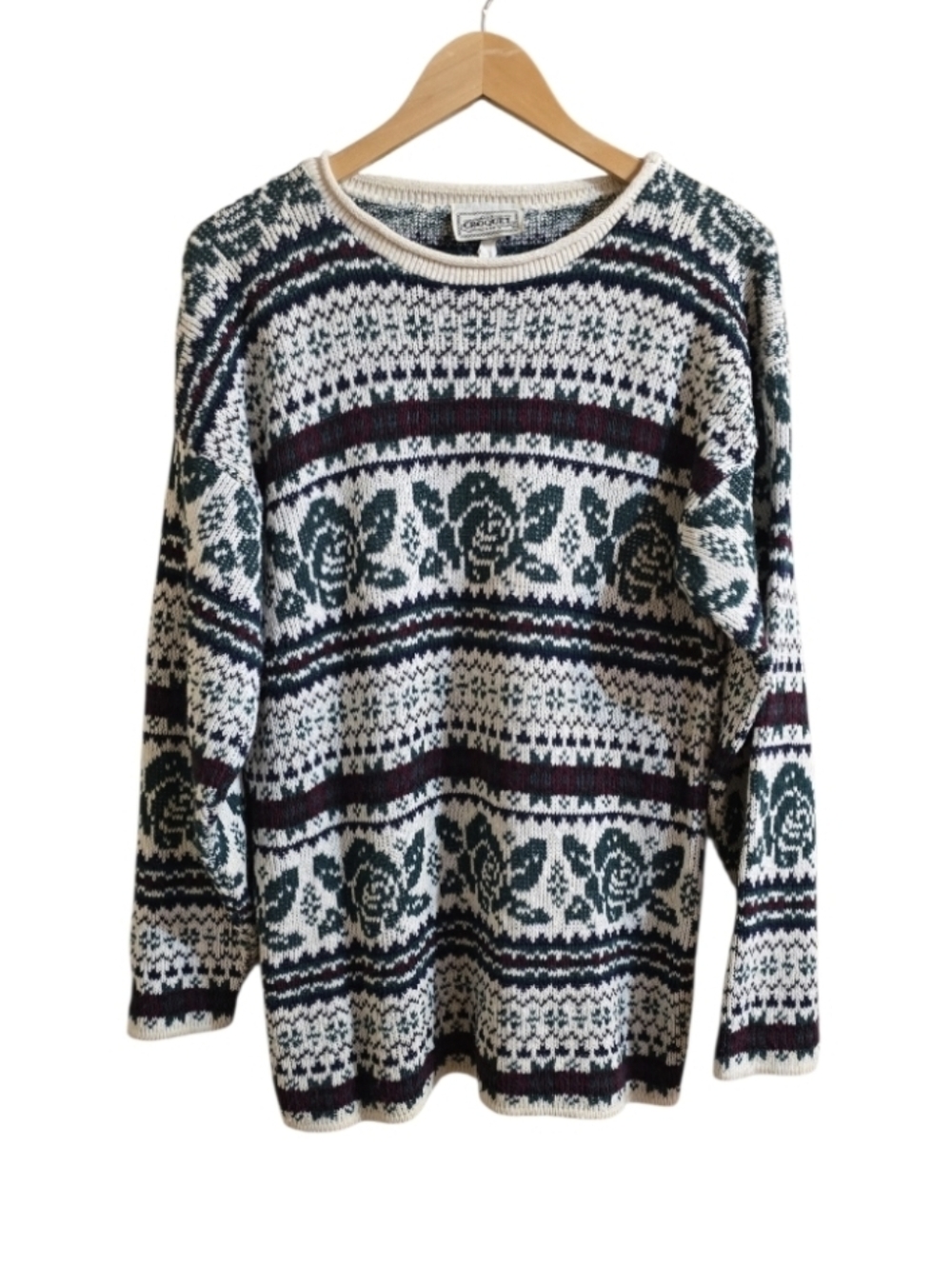 VTG Croquet Club Women's Cottagecore Rolled Neck Floral Knit Sweater. Est Large